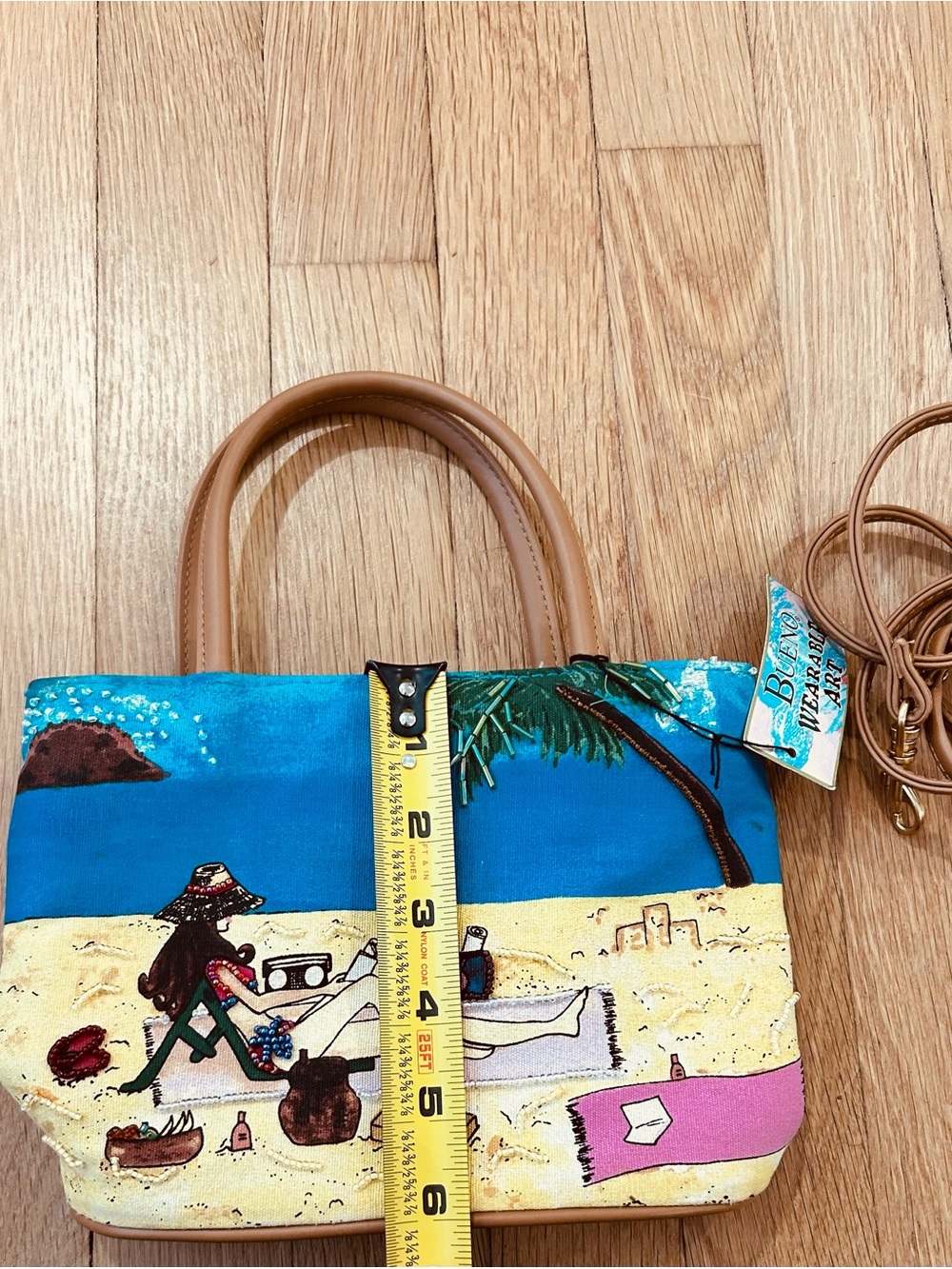 Beach Illustration Mini Crossbody Bag in Blue and Tan - Picture 5 of 7